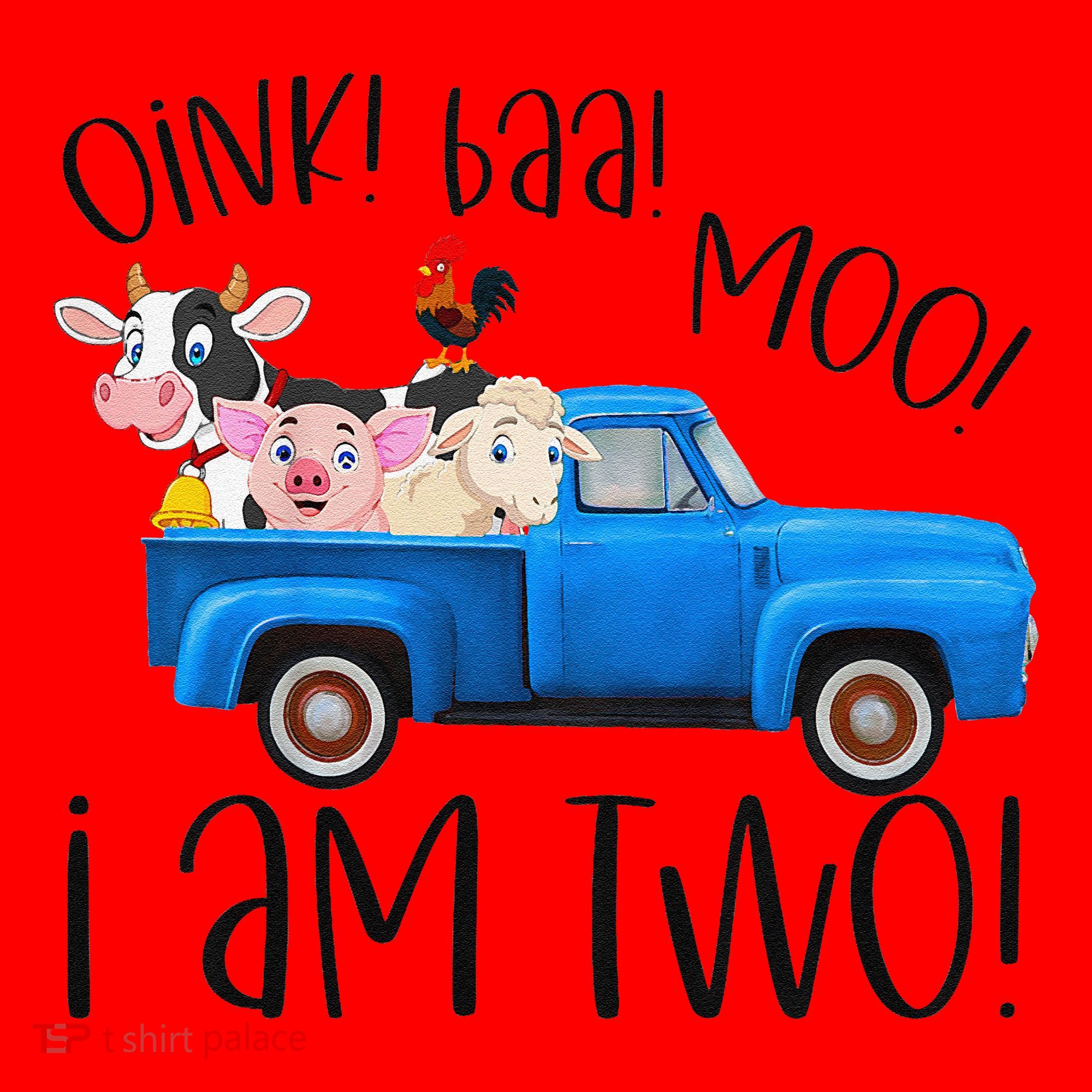 Oink Baa Moo I Am Two Farm Animals Blue Truck Birthday Boy Santa Hat