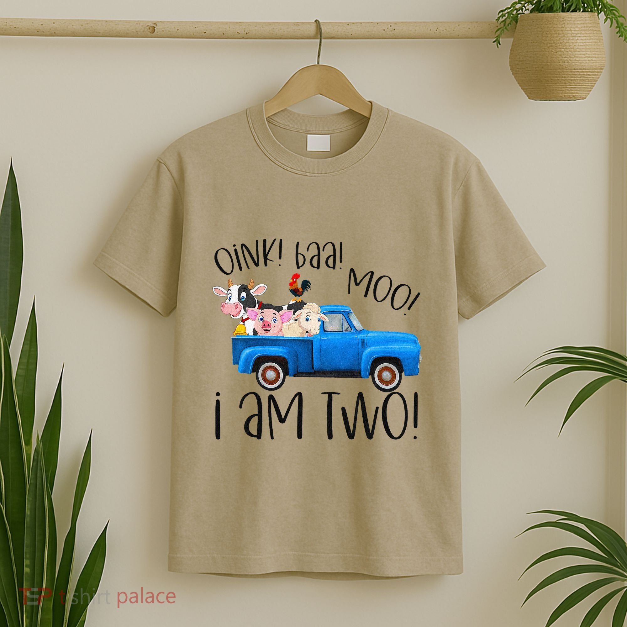 Oink Baa Moo I Am Two Farm Animals Blue Truck Birthday Boy T-Shirt