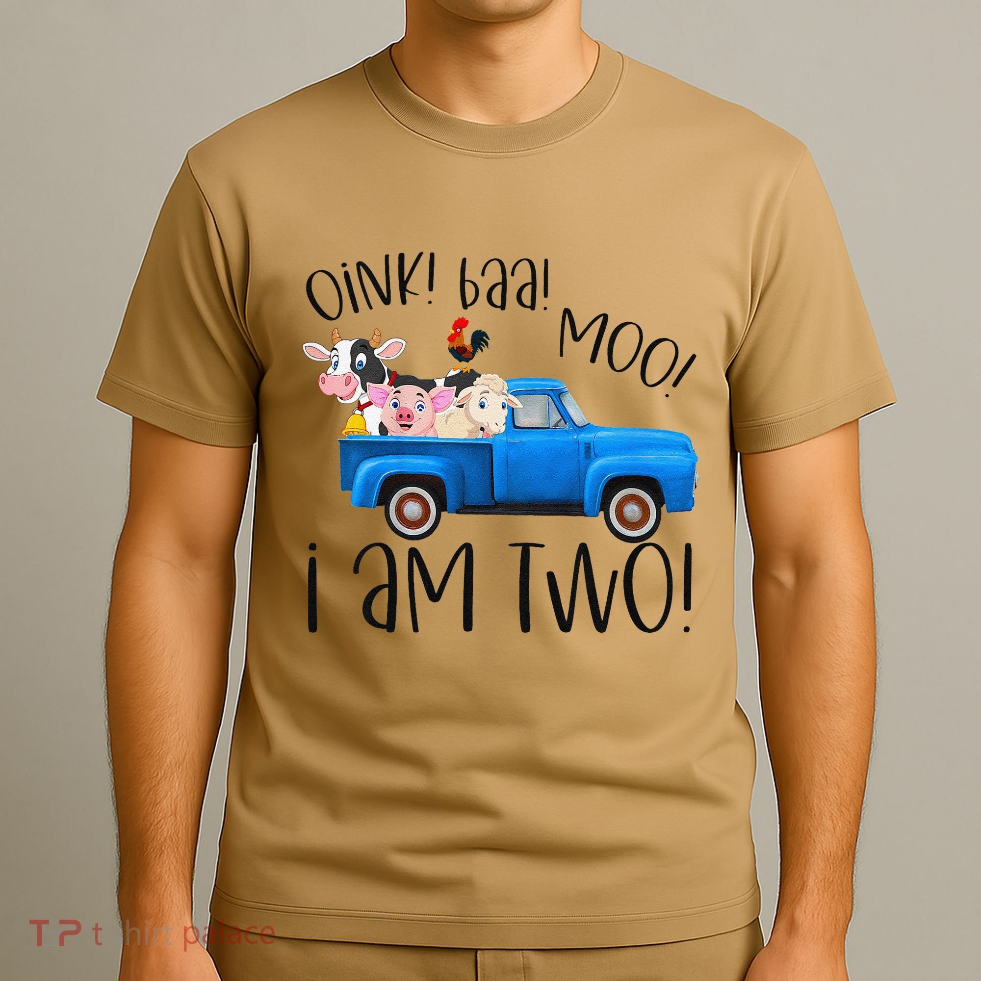 Oink Baa Moo I Am Two Farm Animals Blue Truck Birthday Boy T-Shirt