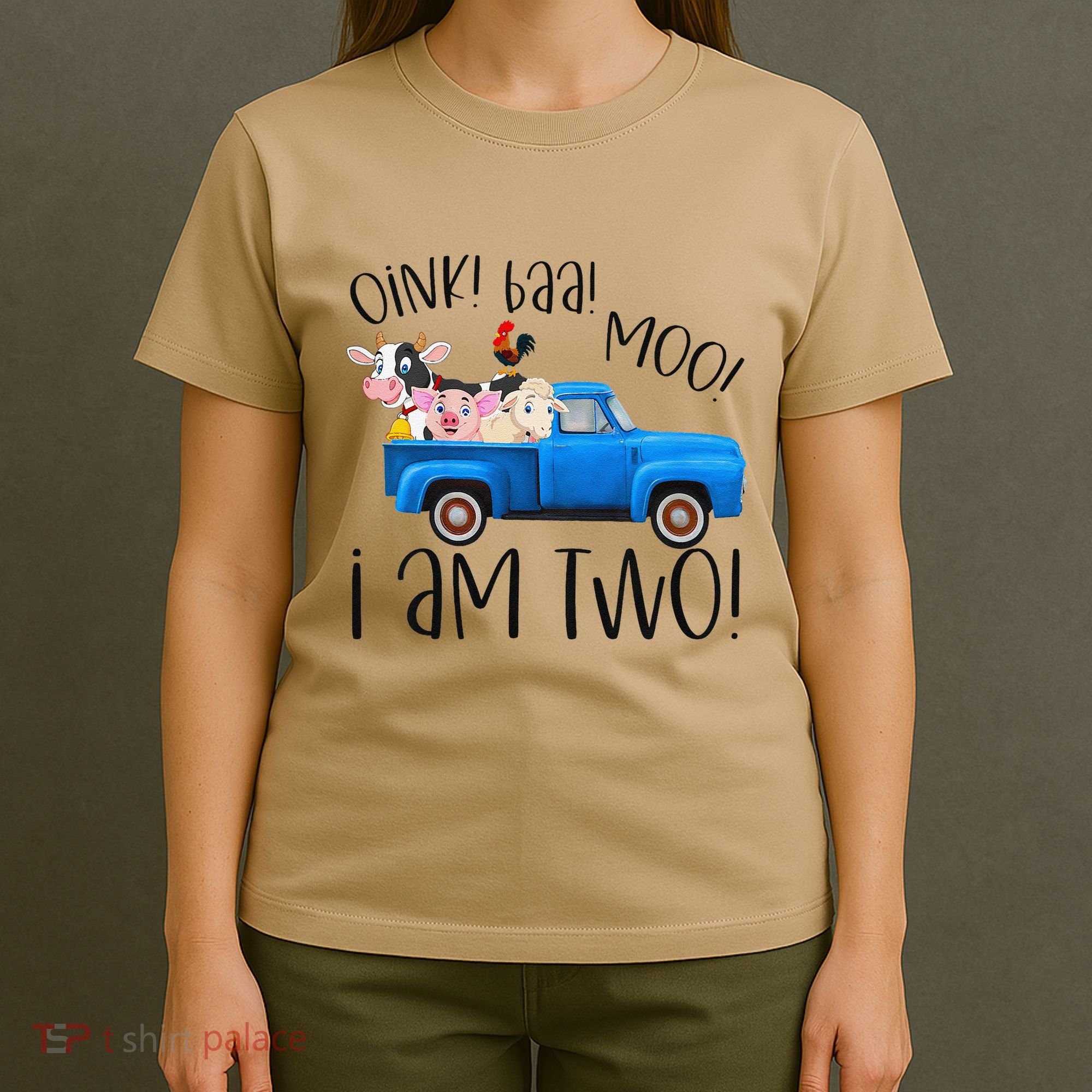 Oink Baa Moo I Am Two Farm Animals Blue Truck Birthday Boy T-Shirt