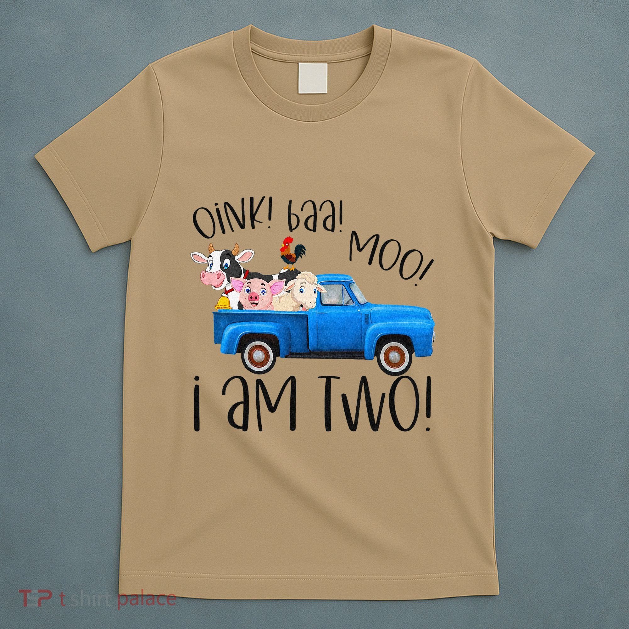 Oink Baa Moo I Am Two Farm Animals Blue Truck Birthday Boy T-Shirt