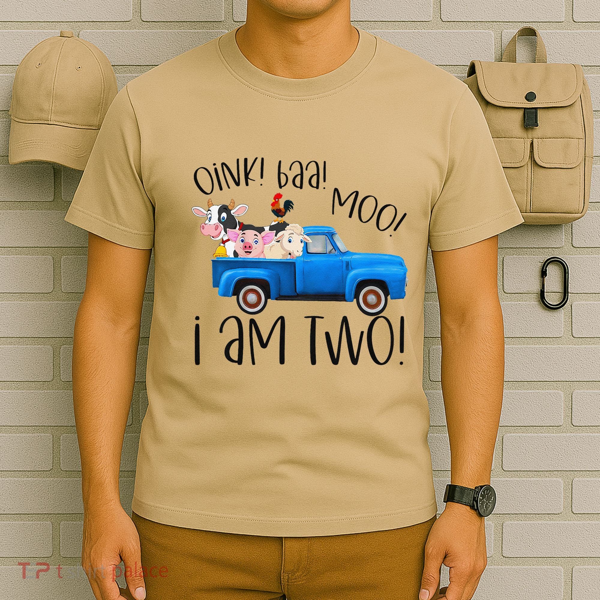 Oink Baa Moo I Am Two Farm Animals Blue Truck Birthday Boy T-Shirt