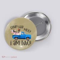 Oink Baa Moo I Am Two Farm Animals Blue Truck Birthday Boy Button thumb 0