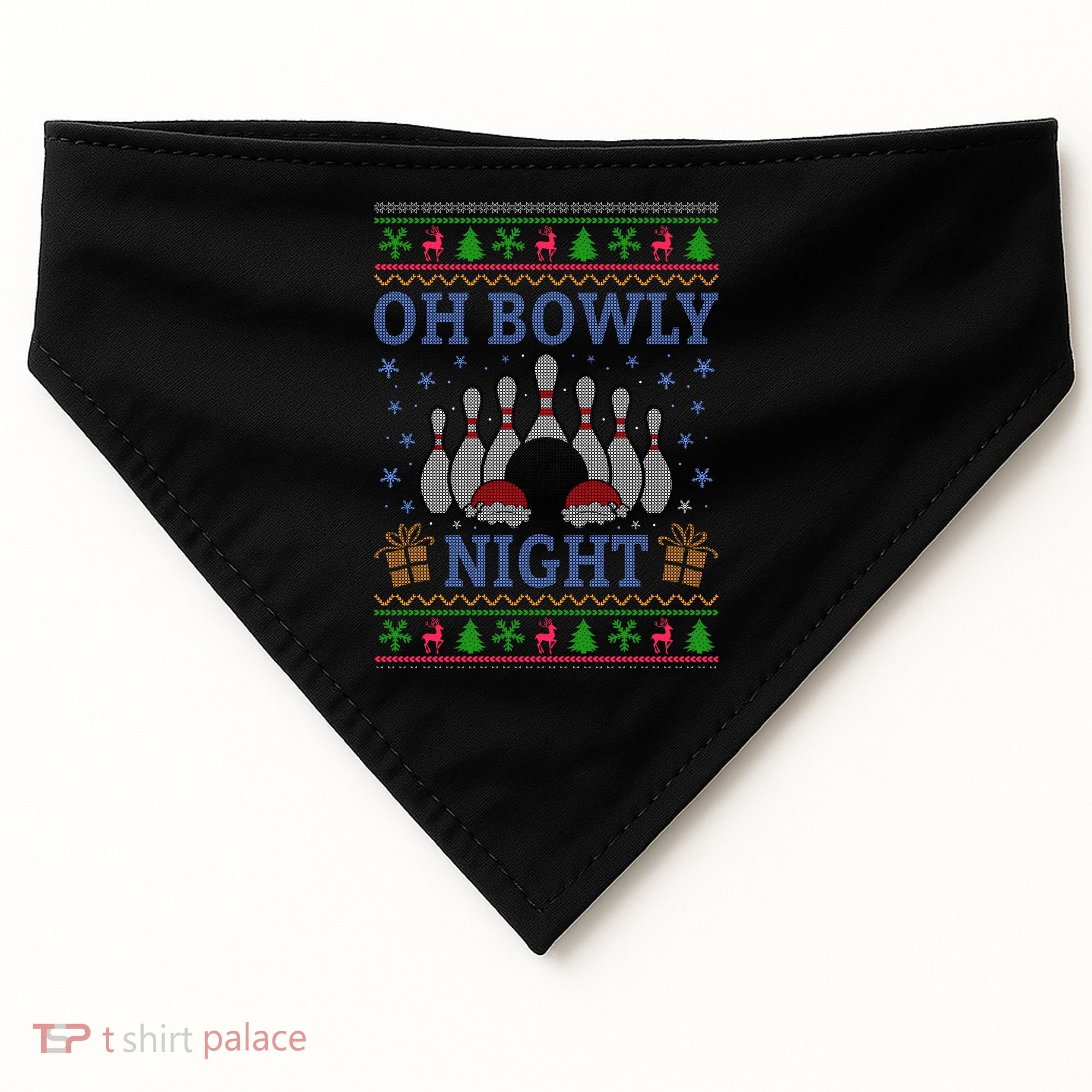 Oh Bowly Night Bowling Ugly Christmas USA-Made Doggie Bandana