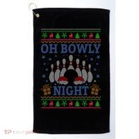 Oh Bowly Night Bowling Ugly Christmas Golf Towel thumb 0