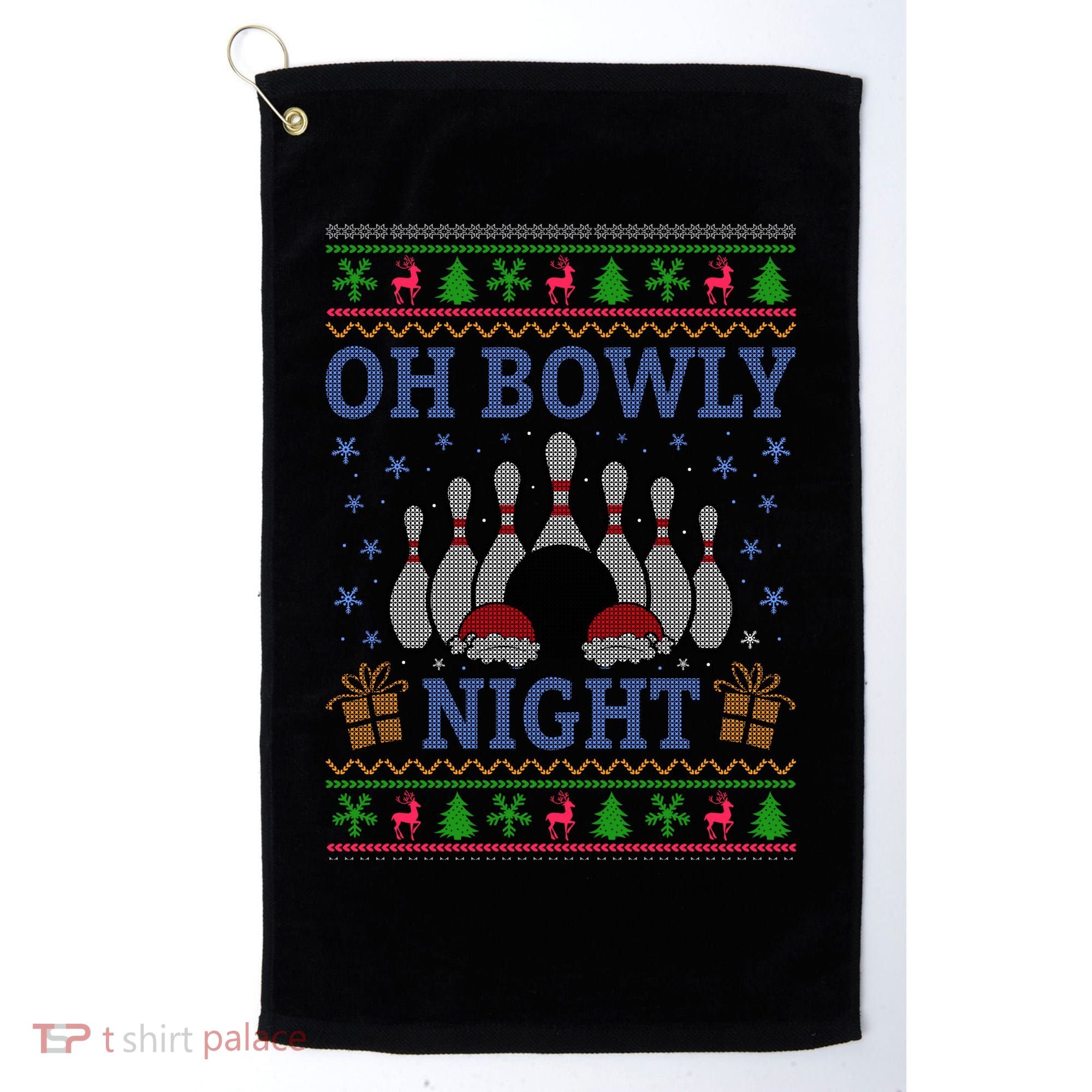 Oh Bowly Night Bowling Ugly Christmas Golf Towel
