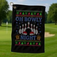 Oh Bowly Night Bowling Ugly Christmas Golf Towel thumb 1