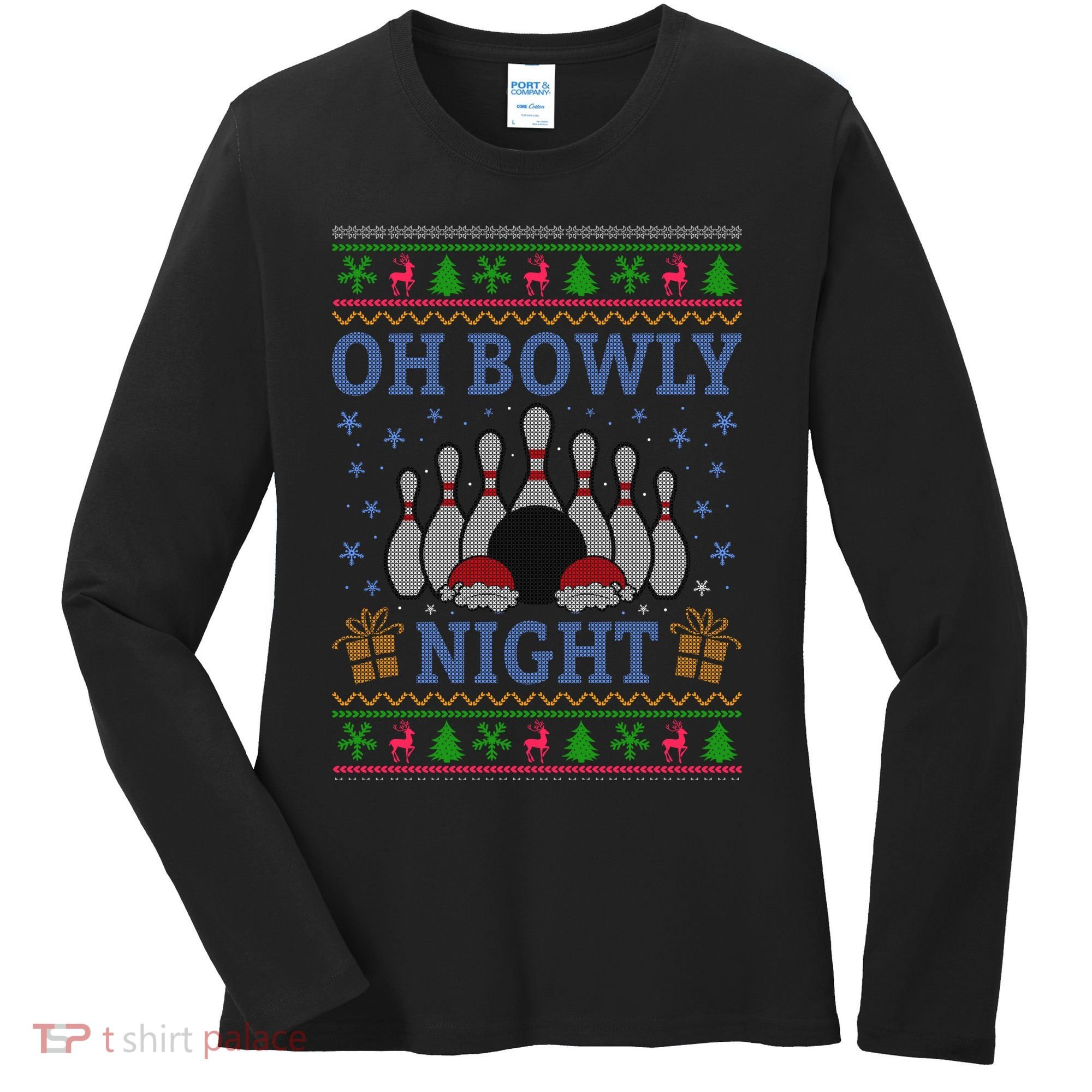 Oh Bowly Night Bowling Ugly Christmas Women's Long Sleeve Shirt