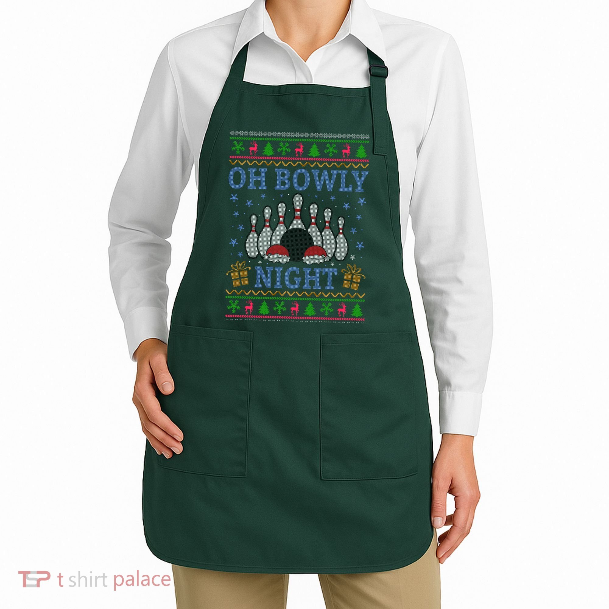 Oh Bowly Night Bowling Ugly Christmas Apron