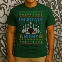 Oh Bowly Night Bowling Ugly Christmas T-Shirt thumb 3