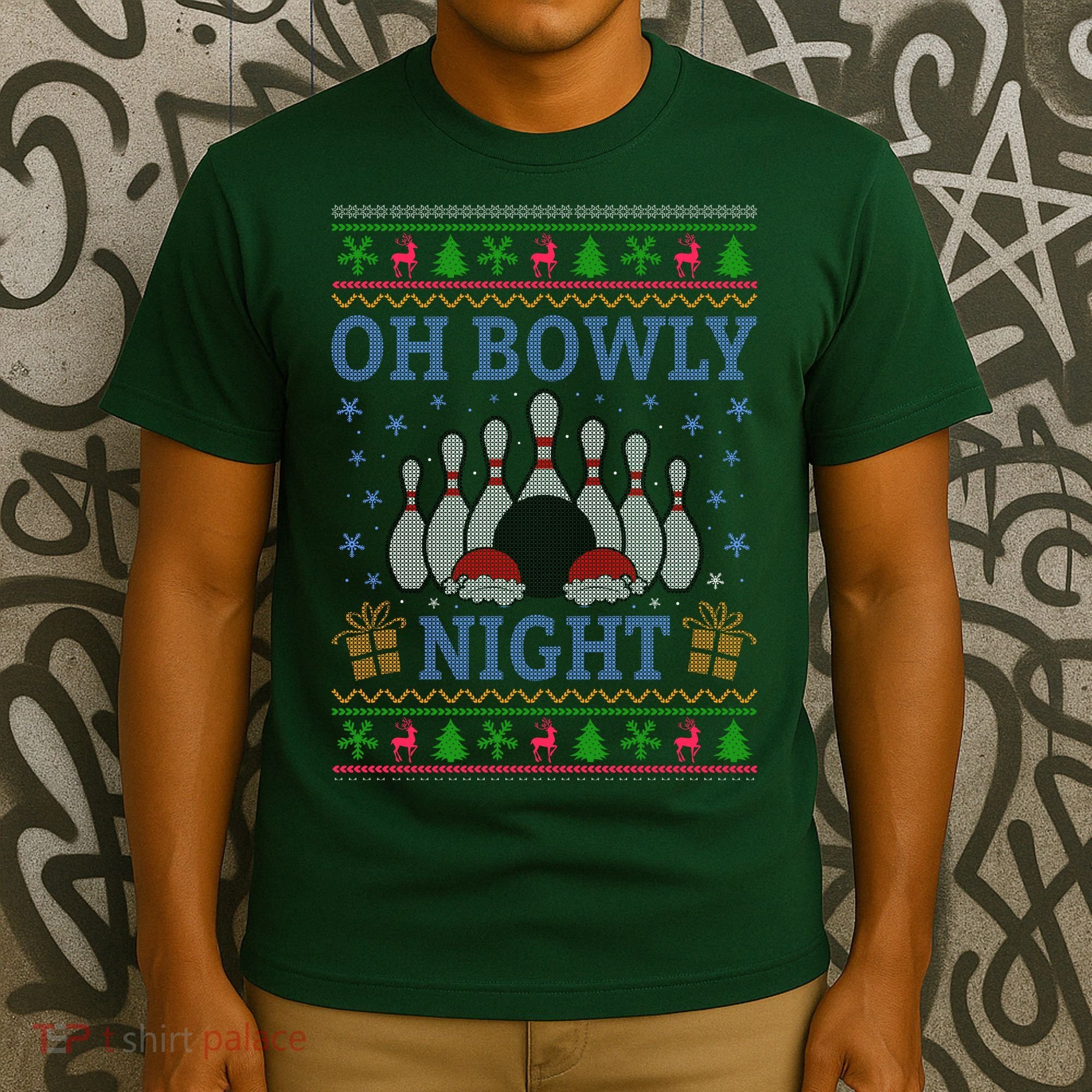 Oh Bowly Night Bowling Ugly Christmas T-Shirt