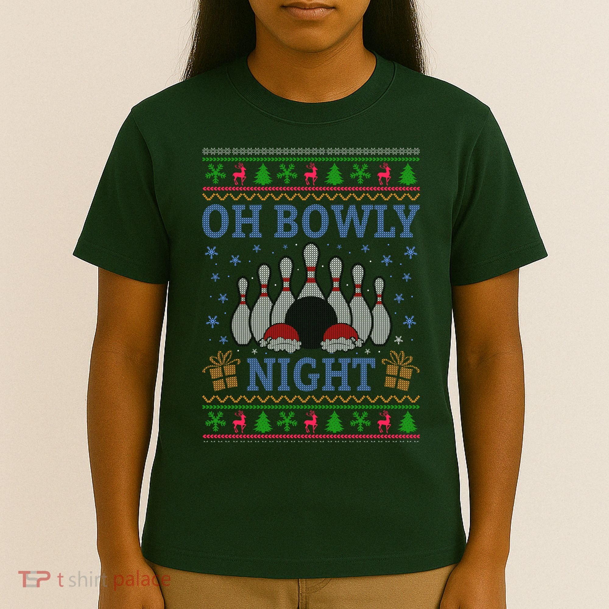 Oh Bowly Night Bowling Ugly Christmas T-Shirt