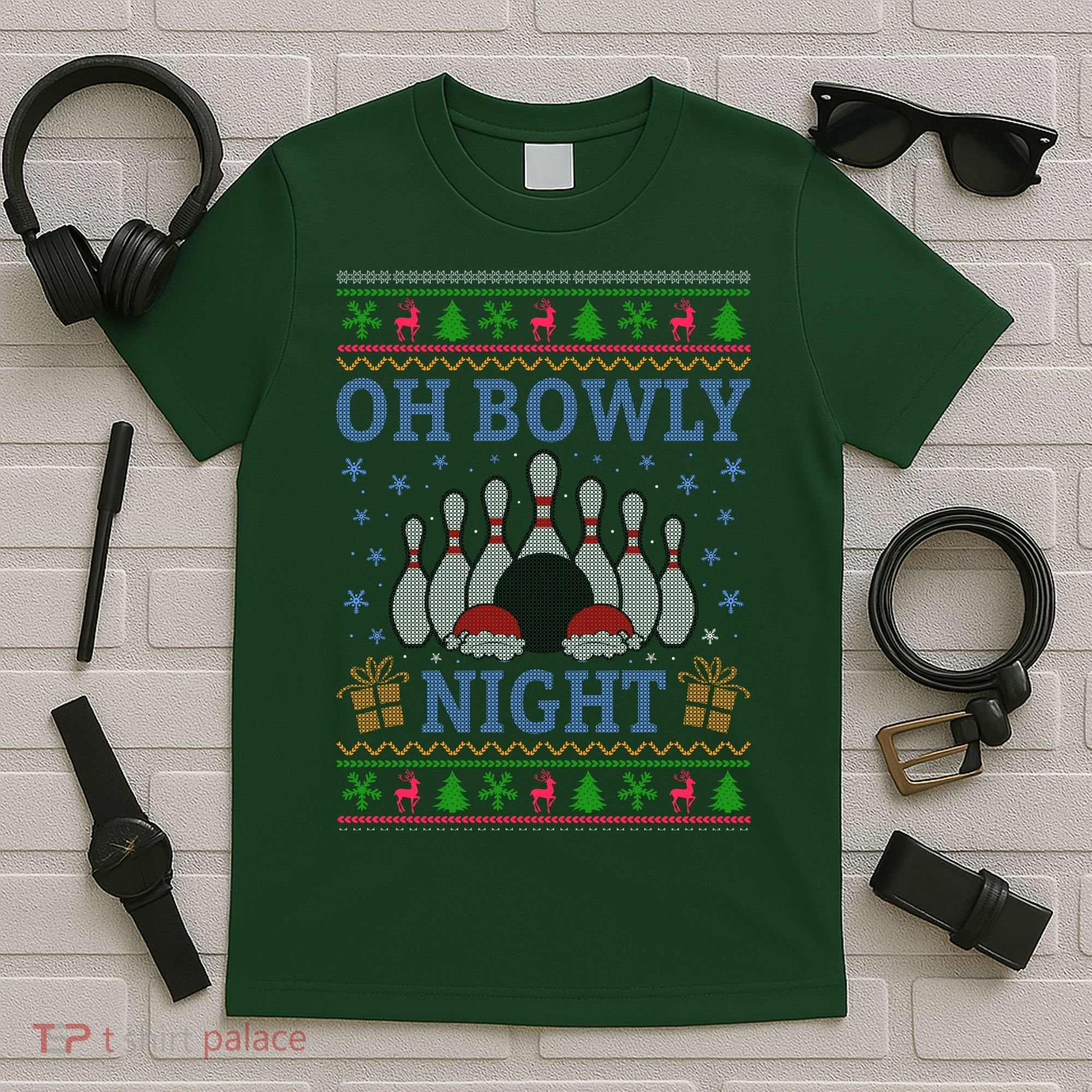 Oh Bowly Night Bowling Ugly Christmas T-Shirt