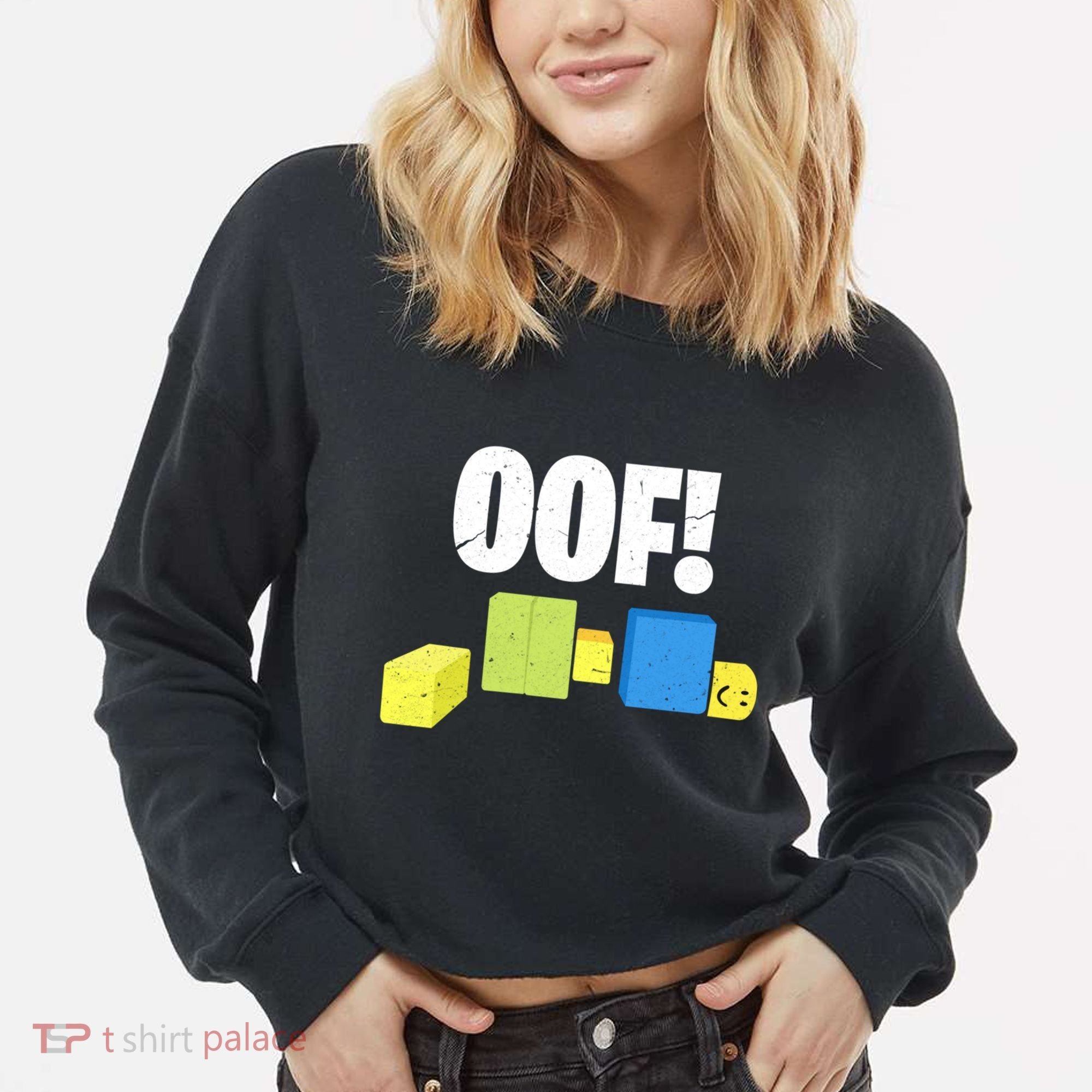 Oof! Blox Noob Funny Gamer Gift Cropped Pullover Crew