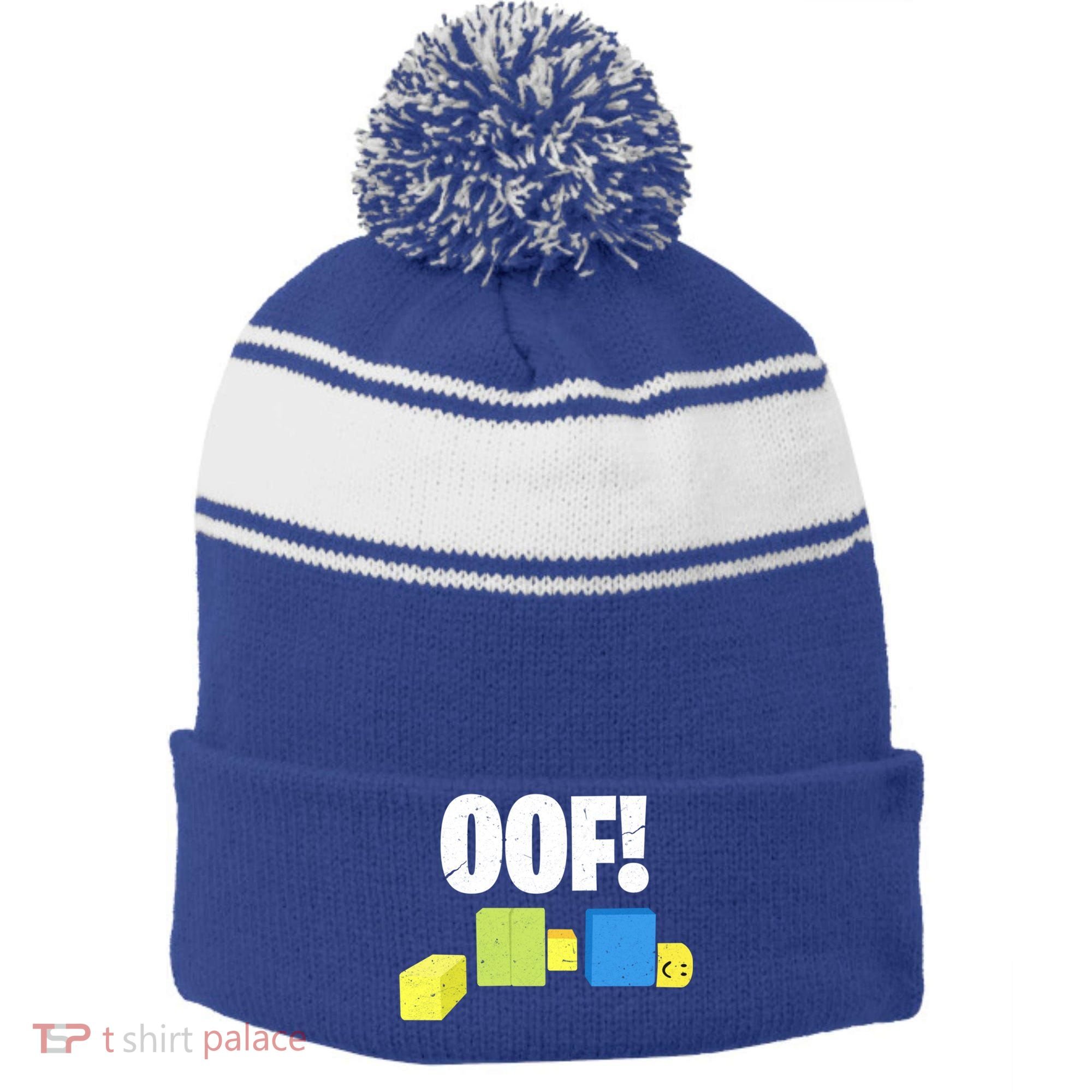 Oof! Blox Noob Funny Gamer Gift Stripe Pom Pom Beanie