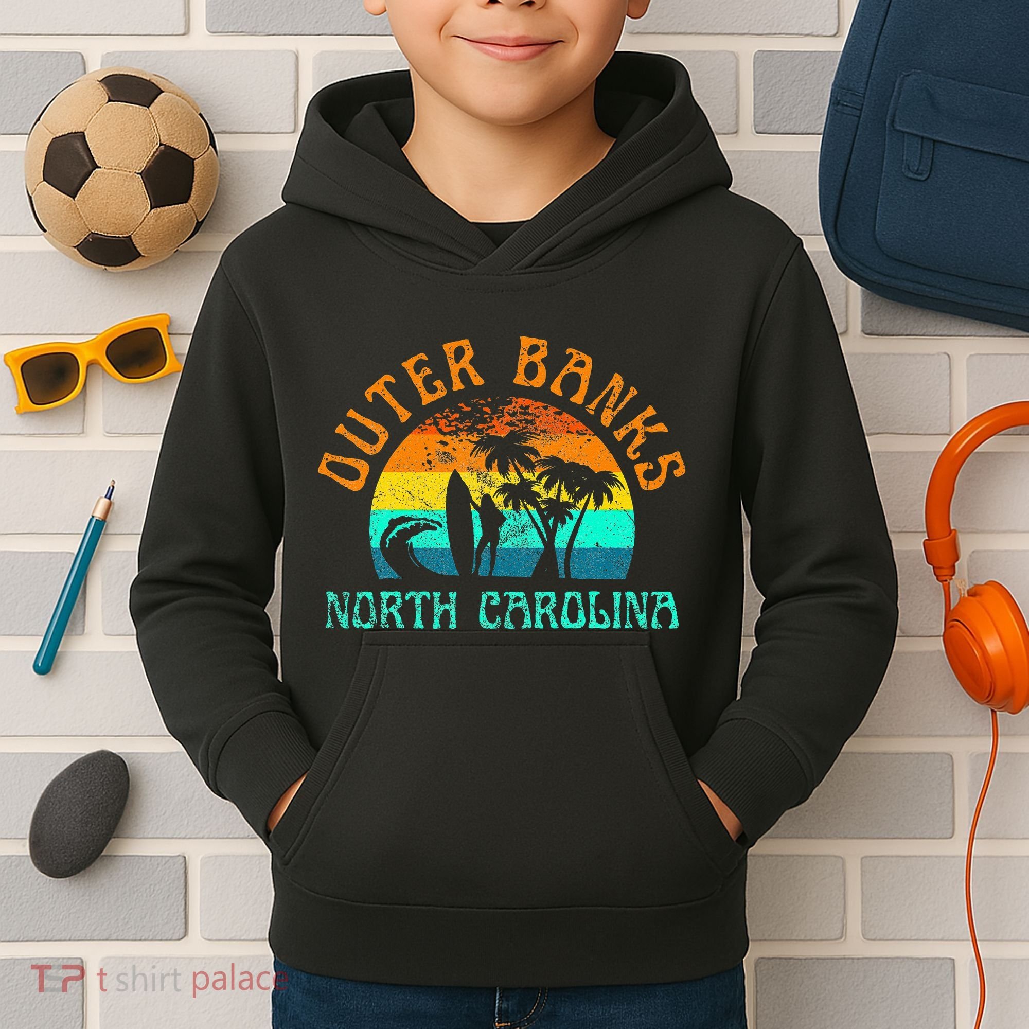 Outer Banks North Carolina Surf Beach Surfer OBX NC Kids Hoodie