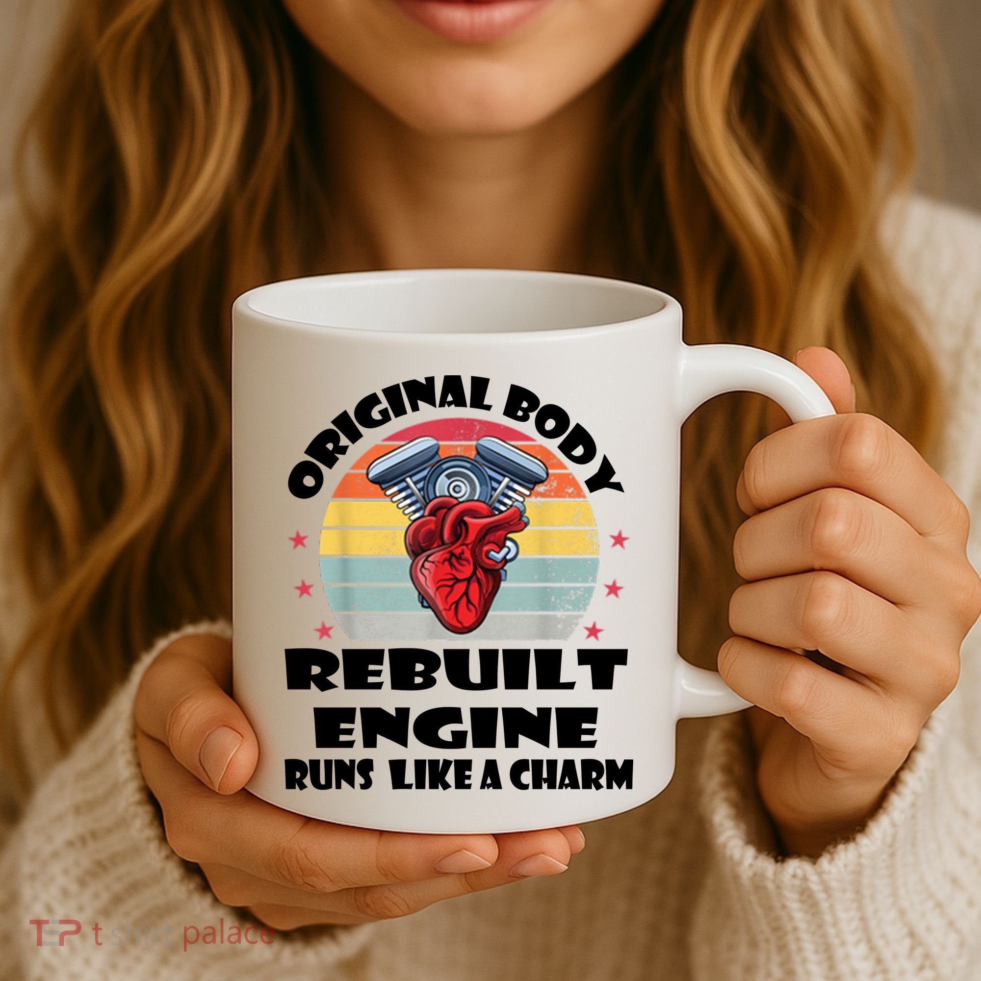 Original Body Rebuilt Engine Runs Like A Charm Car Engine Heart Coffee Mug