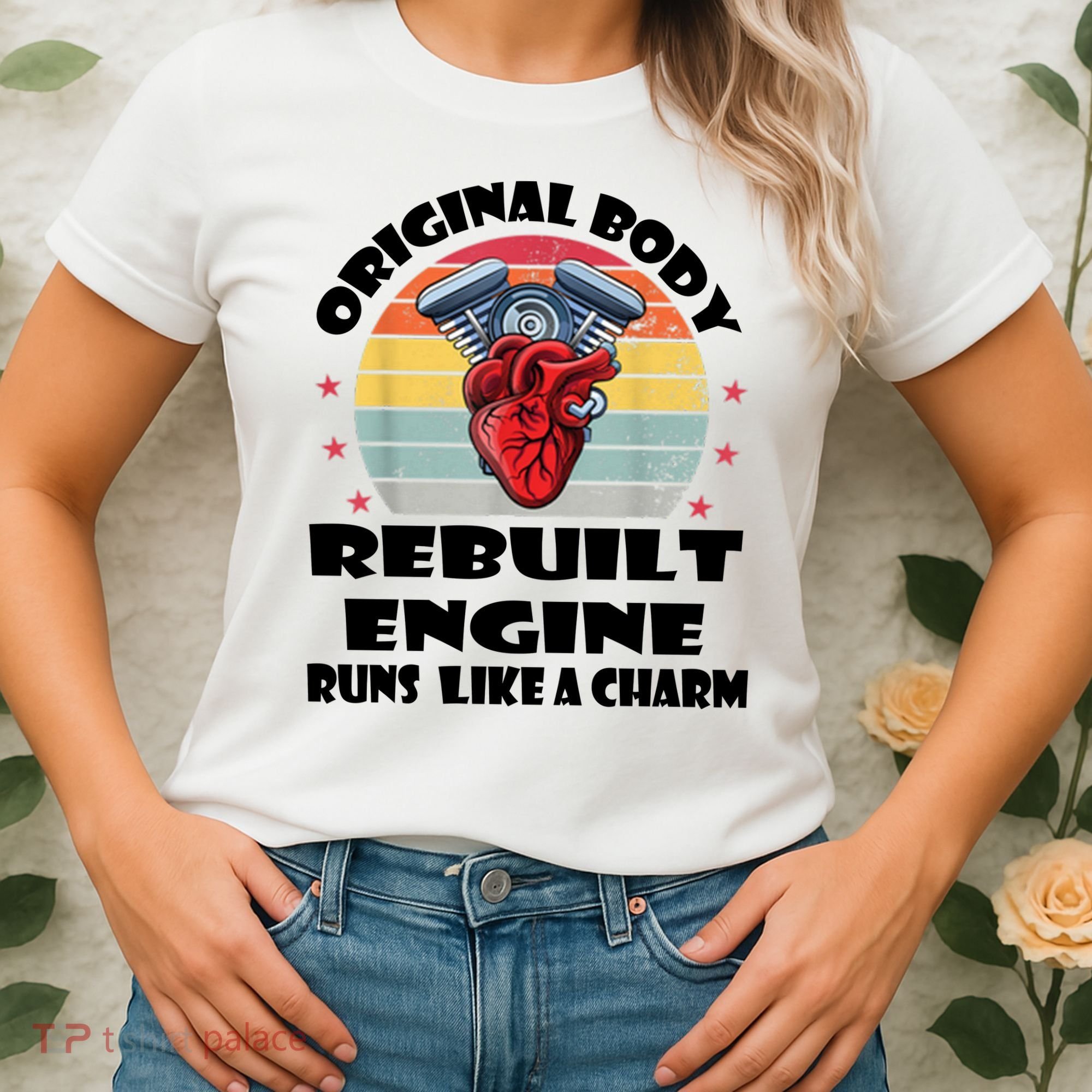Original Body Rebuilt Engine Runs Like A Charm Car Engine Heart Women's T-Shirt