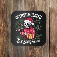 Overstimulated But Still Festive Funny X-mas Skeleton Coaster thumb 0