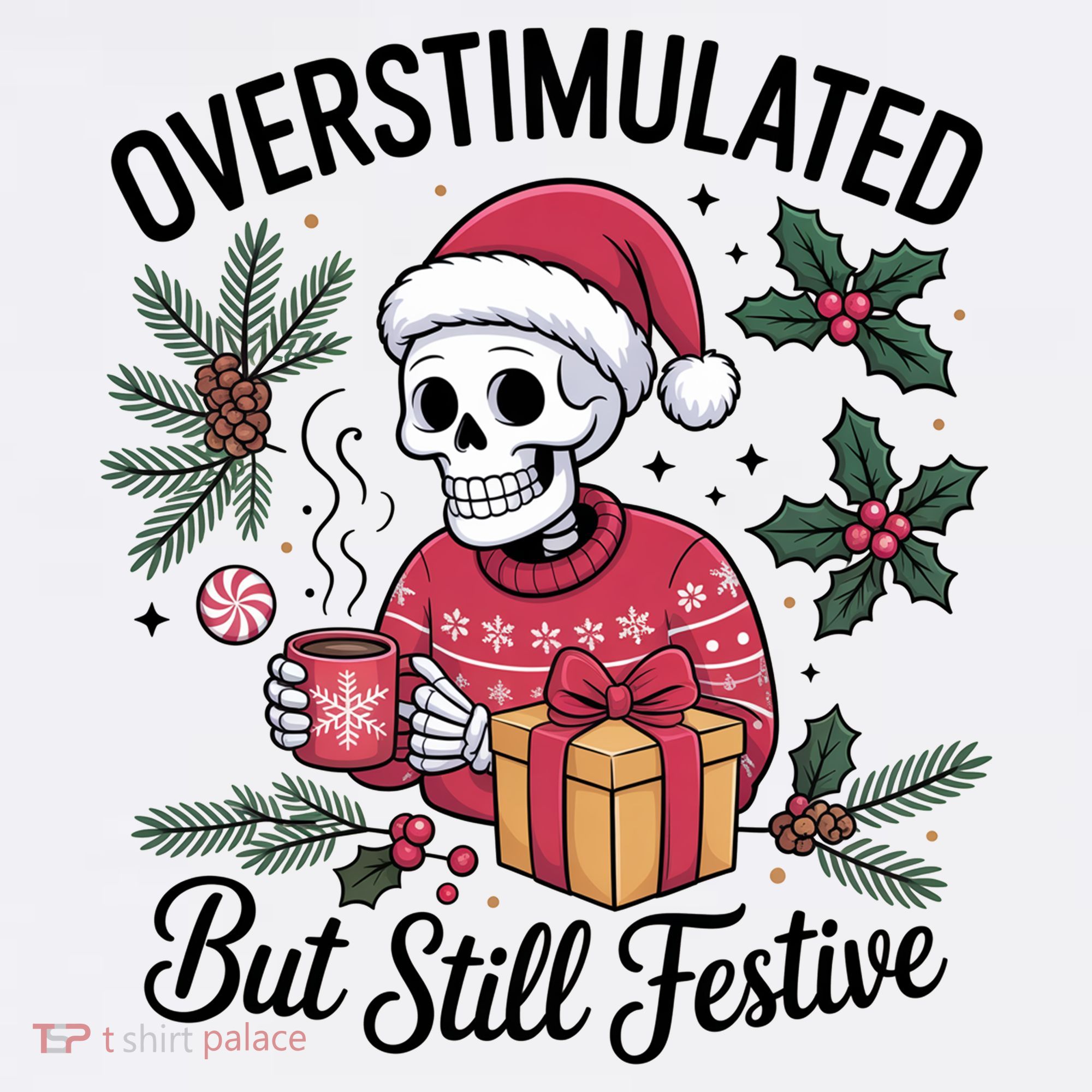 Overstimulated But Still Festive Funny X-mas Skeleton Women's Hoodie