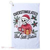 Overstimulated But Still Festive Funny X-mas Skeleton Golf Towel thumb 0