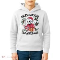Overstimulated But Still Festive Funny X-mas Skeleton Kids Hoodie thumb 4