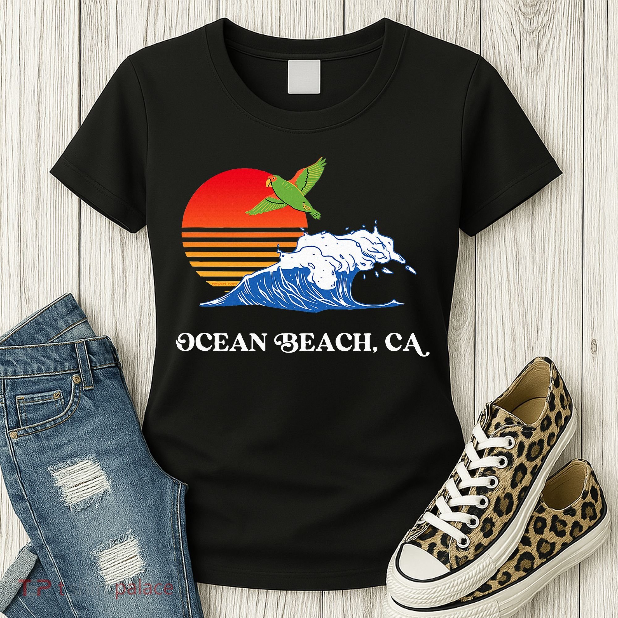 Ocean Beach San Diego California Sunset Ob Parrot Women's T-Shirt