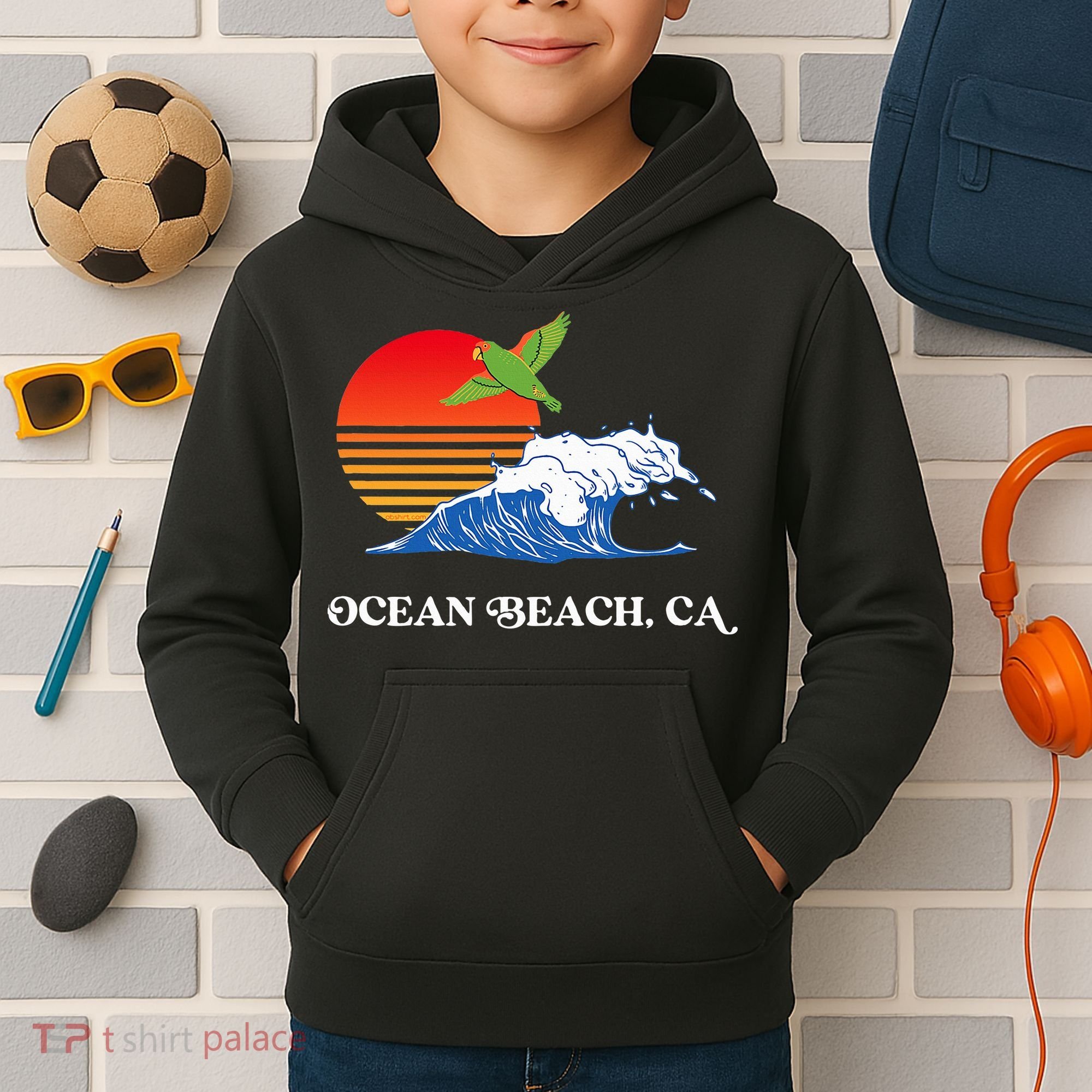 Ocean Beach San Diego California Sunset Ob Parrot Kids Hoodie