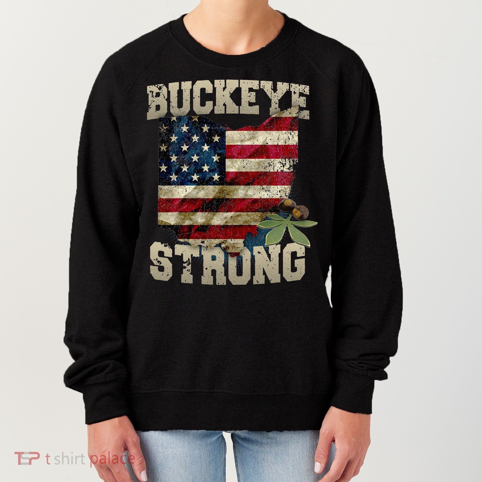 Ohio Buckeye Strong Ohio USA Flag Overlay Women's Sweatshirt