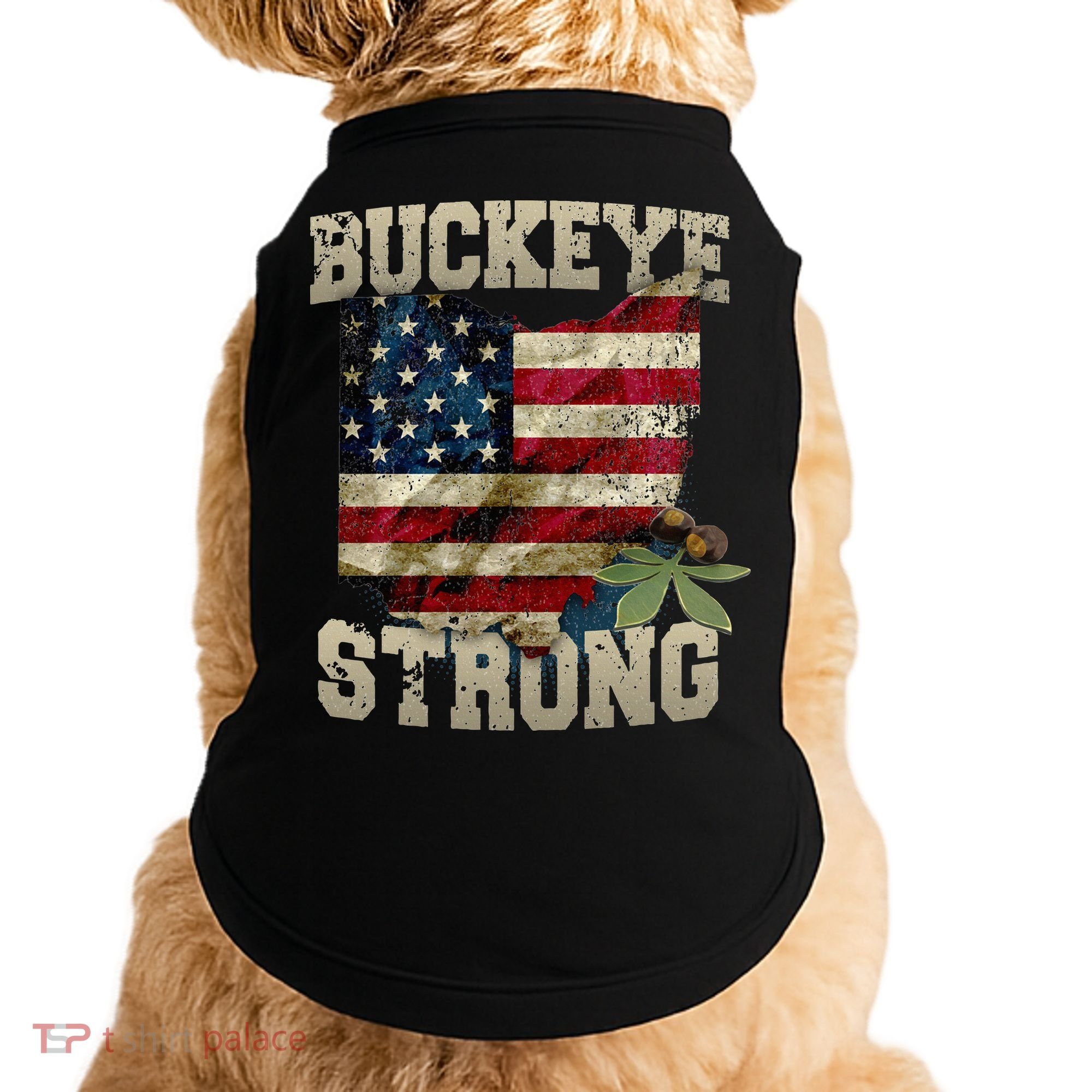 Ohio Buckeye Strong Ohio USA Flag Overlay Doggie Tank