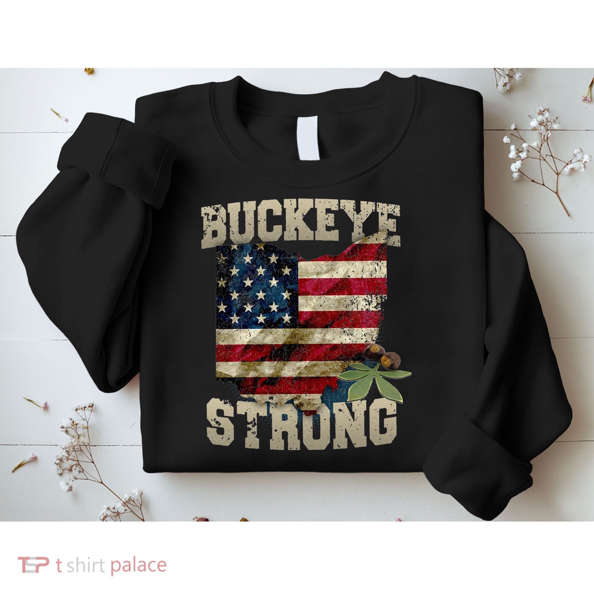 Ohio Buckeye Strong Ohio USA Flag Overlay Sweatshirt
