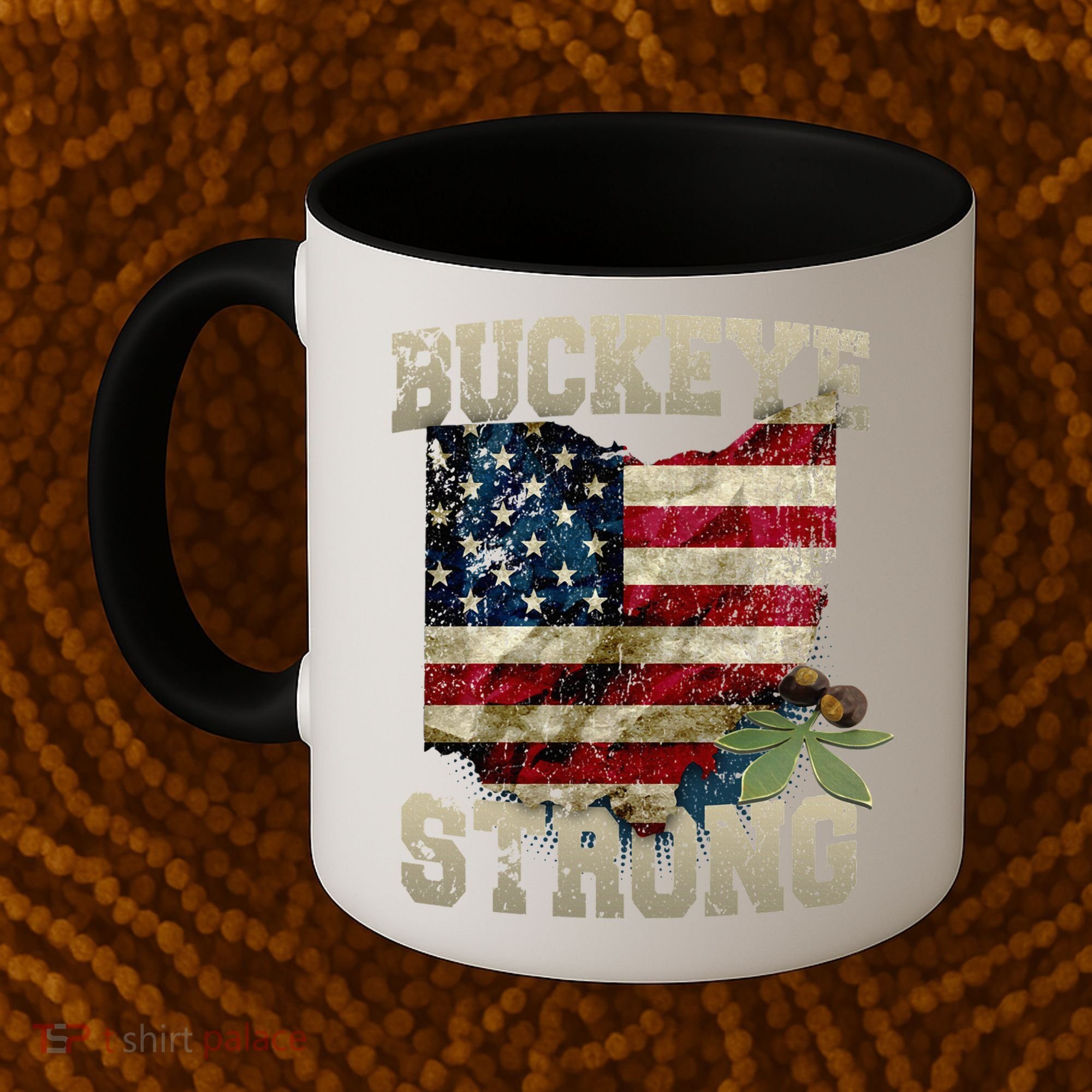 Ohio Buckeye Strong Ohio USA Flag Overlay Coffee Mug