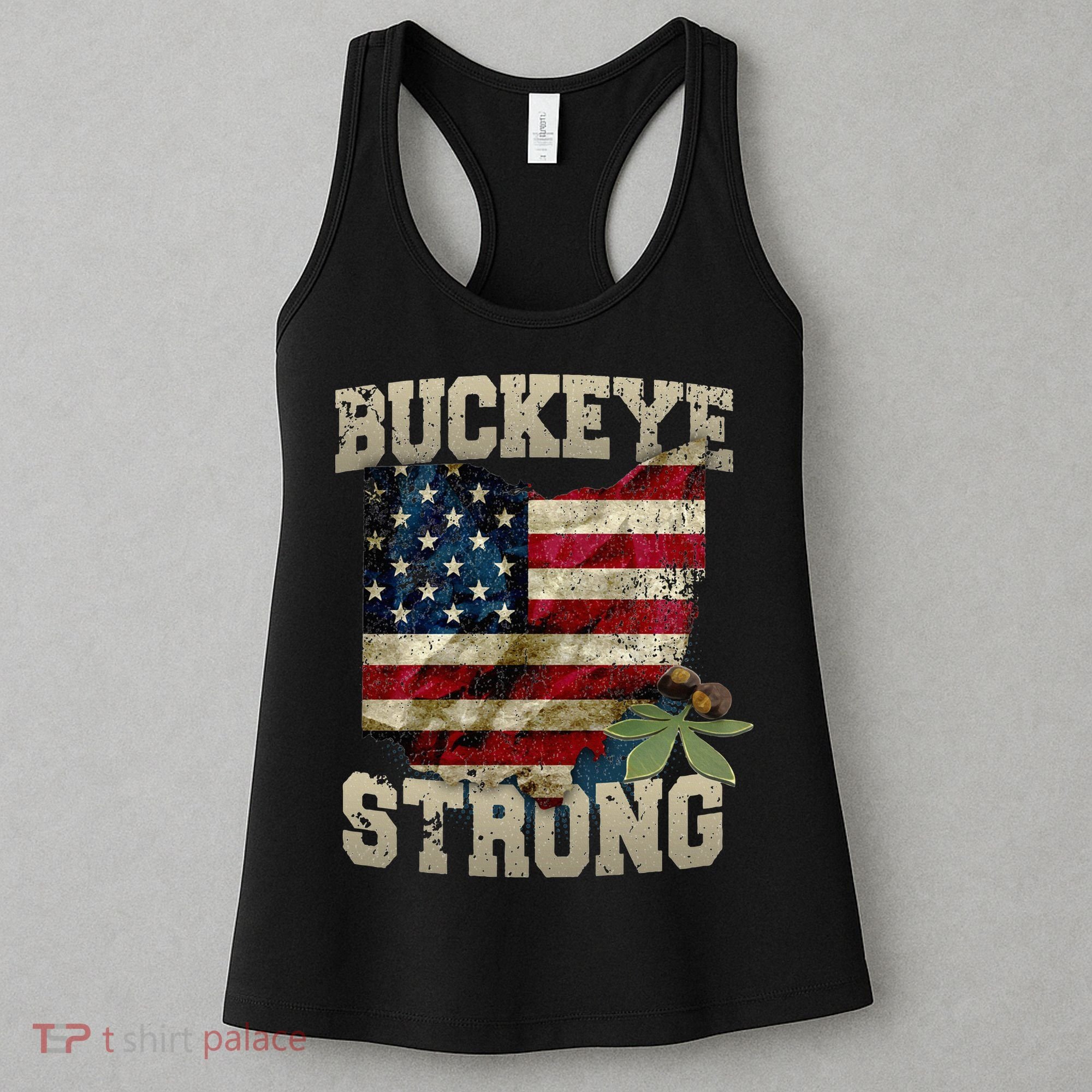 Ohio Buckeye Strong Ohio USA Flag Overlay Women's Tank Top