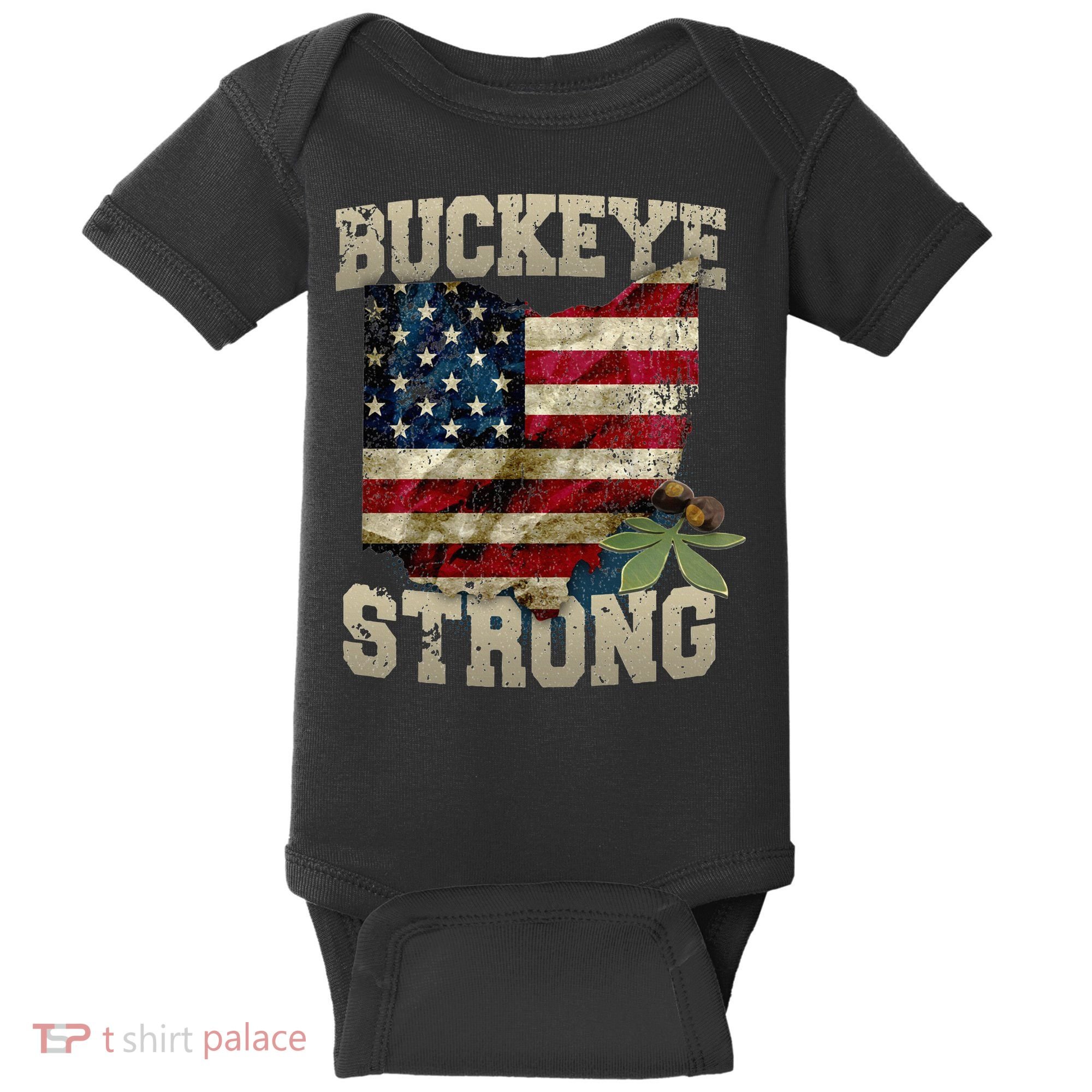 Ohio Buckeye Strong Ohio USA Flag Overlay Baby Bodysuit