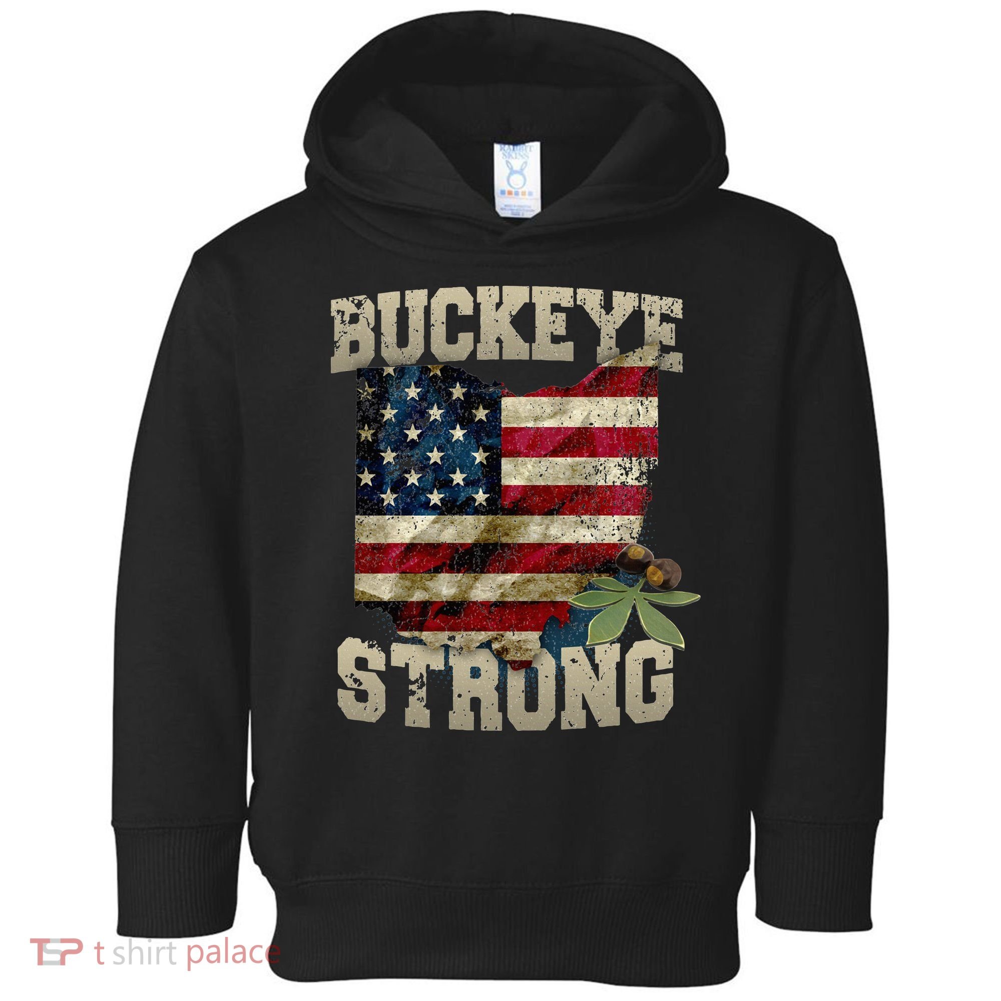 Ohio Buckeye Strong Ohio USA Flag Overlay Toddler Hoodie
