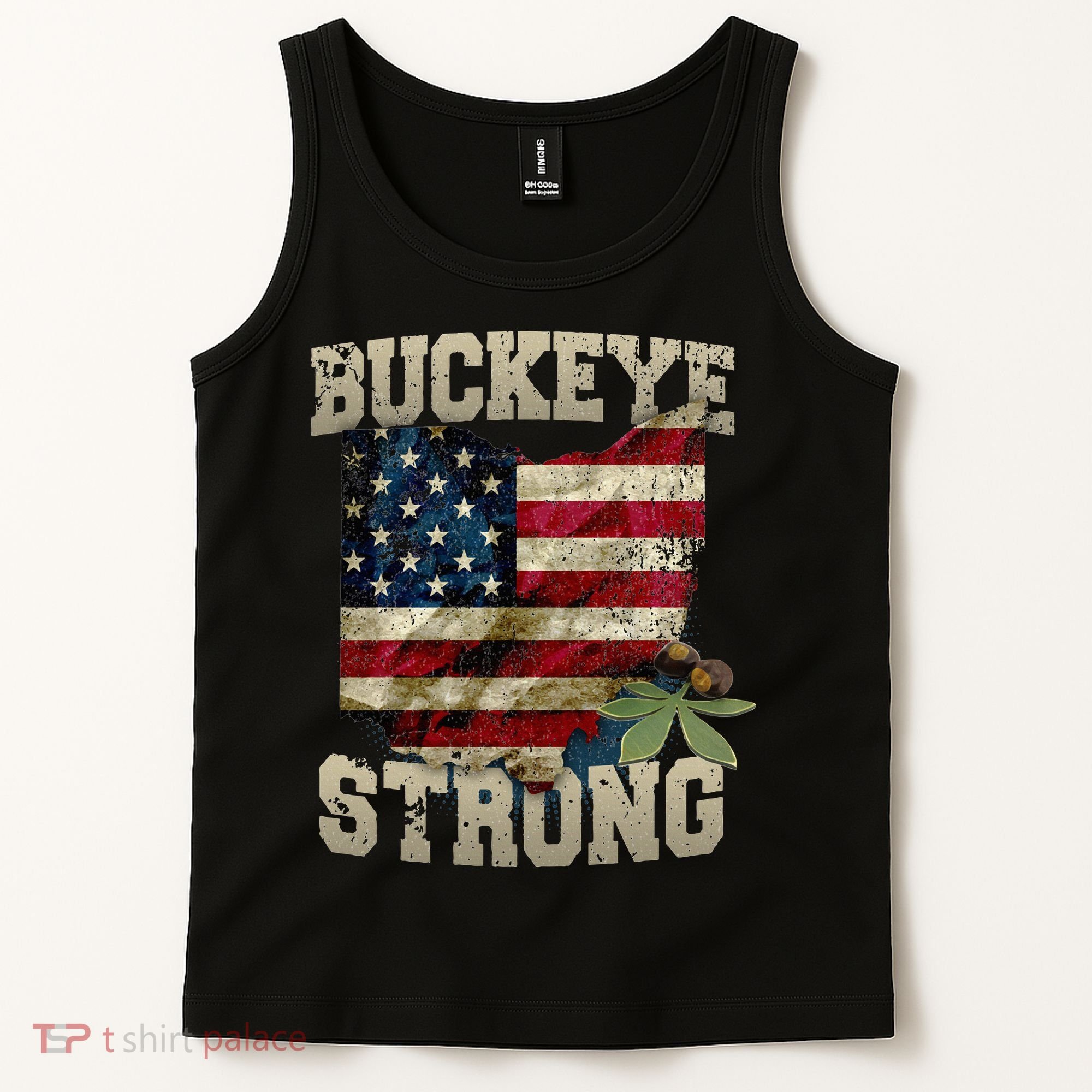 Ohio Buckeye Strong Ohio USA Flag Overlay Tank Top