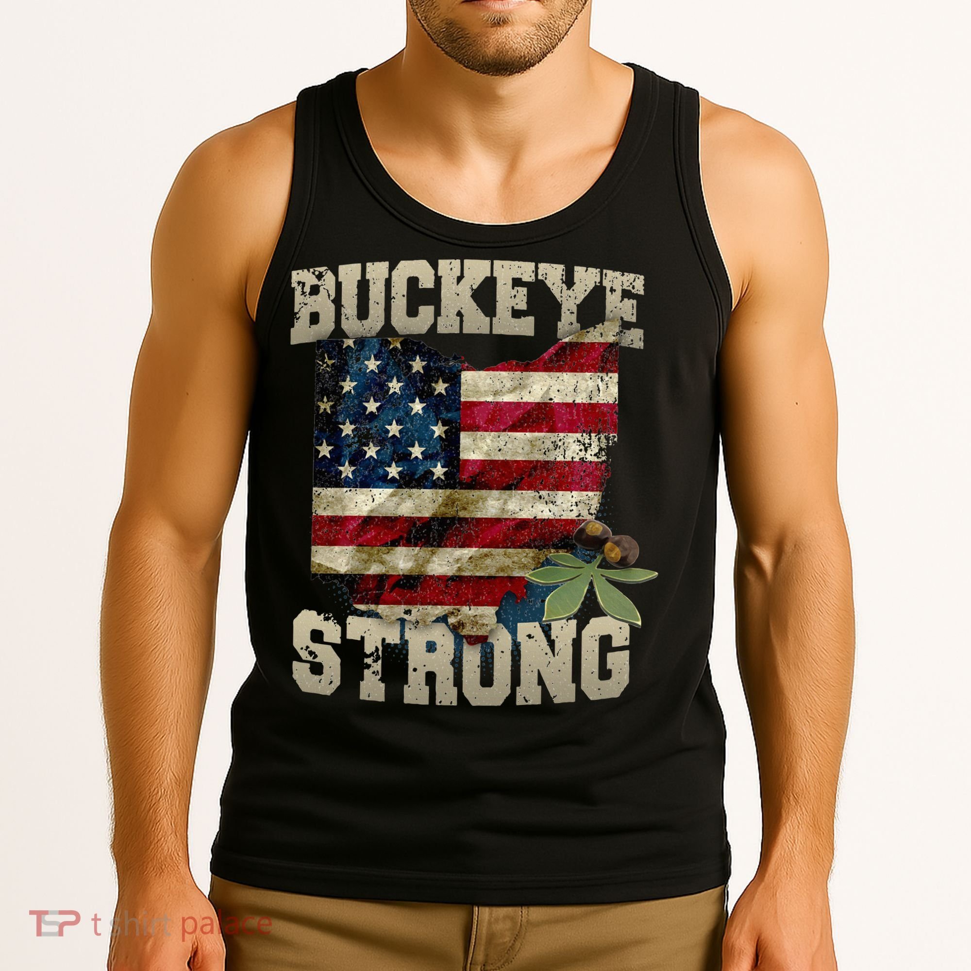 Ohio Buckeye Strong Ohio USA Flag Overlay Tank Top