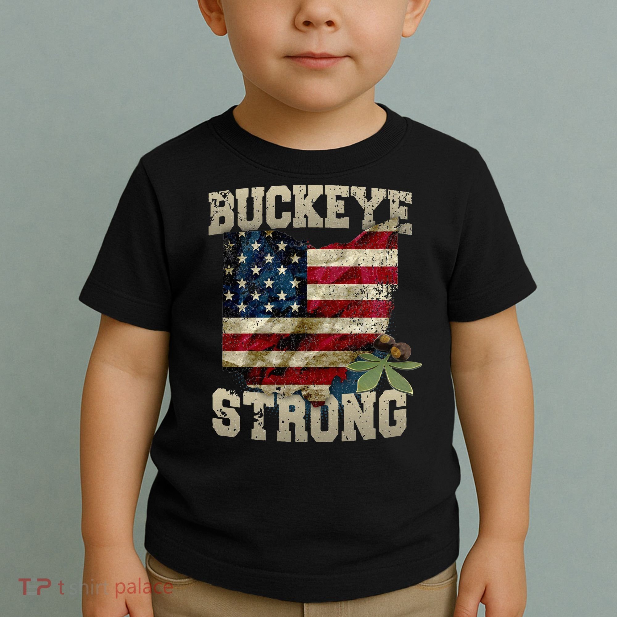 Ohio Buckeye Strong Ohio USA Flag Overlay Toddler T-Shirt