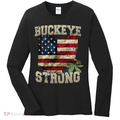 Ohio Buckeye Strong Ohio USA Flag Overlay Women's Long Sleeve Shirt