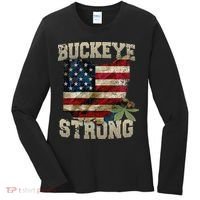 Ohio Buckeye Strong Ohio USA Flag Overlay Women's Long Sleeve Shirt thumb 0