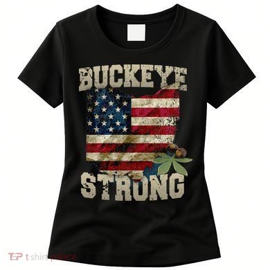 Ohio Buckeye Strong Ohio USA Flag Overlay Women's T-Shirt
