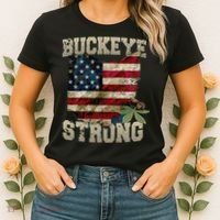 Ohio Buckeye Strong Ohio USA Flag Overlay Women's T-Shirt thumb 2