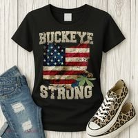 Ohio Buckeye Strong Ohio USA Flag Overlay Women's T-Shirt thumb 3
