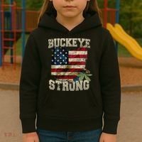 Ohio Buckeye Strong Ohio USA Flag Overlay Kids Hoodie thumb 3