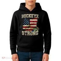Ohio Buckeye Strong Ohio USA Flag Overlay Kids Hoodie thumb 4