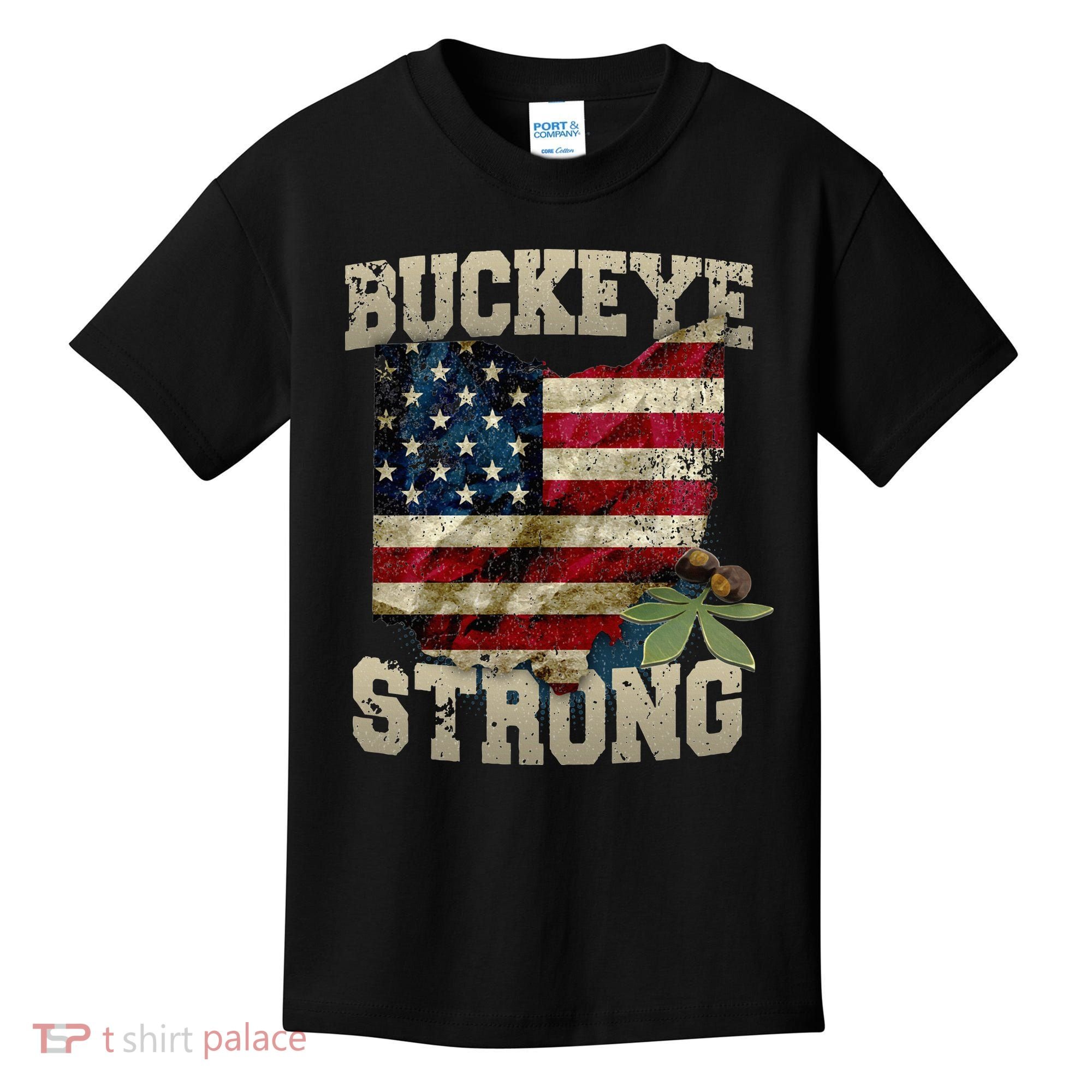 Ohio Buckeye Strong Ohio USA Flag Overlay Kids T-Shirt