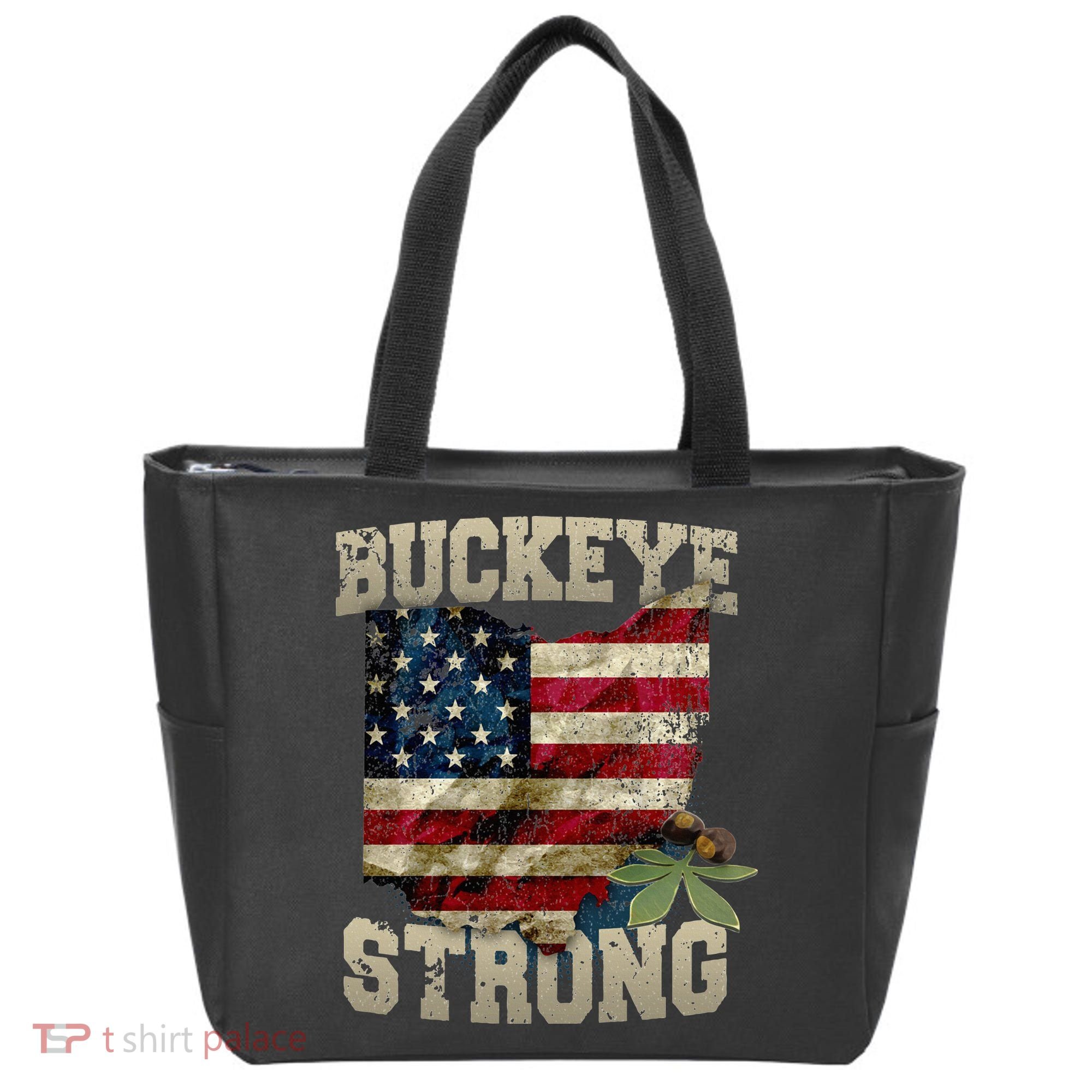 Ohio Buckeye Strong Ohio USA Flag Overlay Tote Bag
