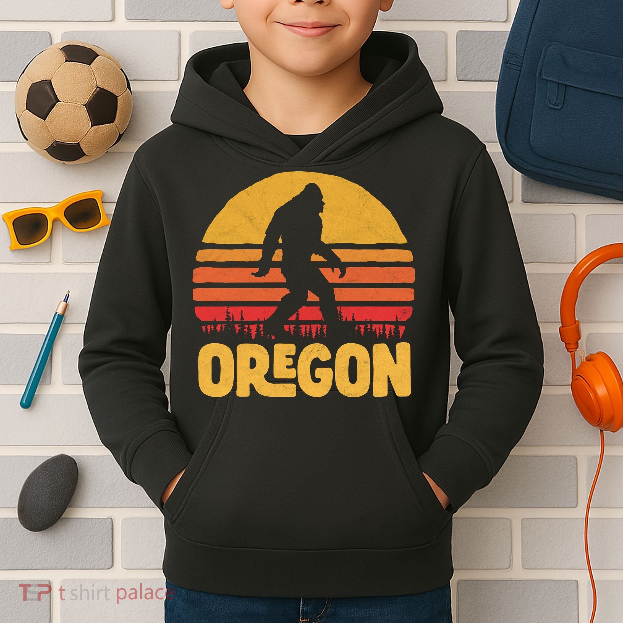 Oregon Bigfoot Sasquatch & Sun Kids Hoodie