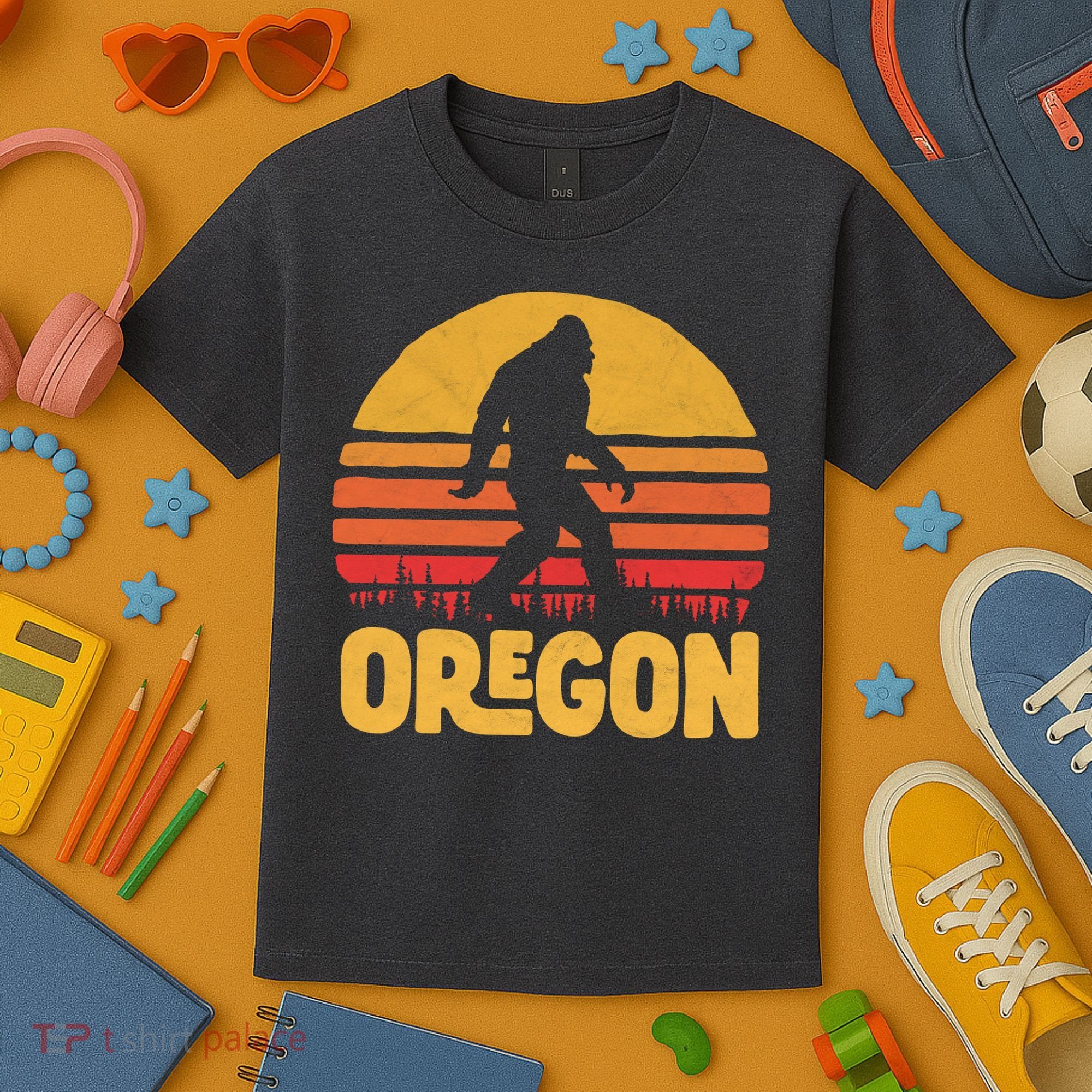 Oregon Bigfoot Sasquatch & Sun Kids T-Shirt