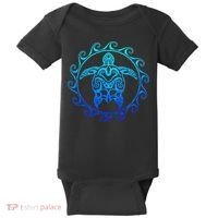 Ocean Blue Tribal Hawaiian Sea Turtle Baby Bodysuit thumb 0